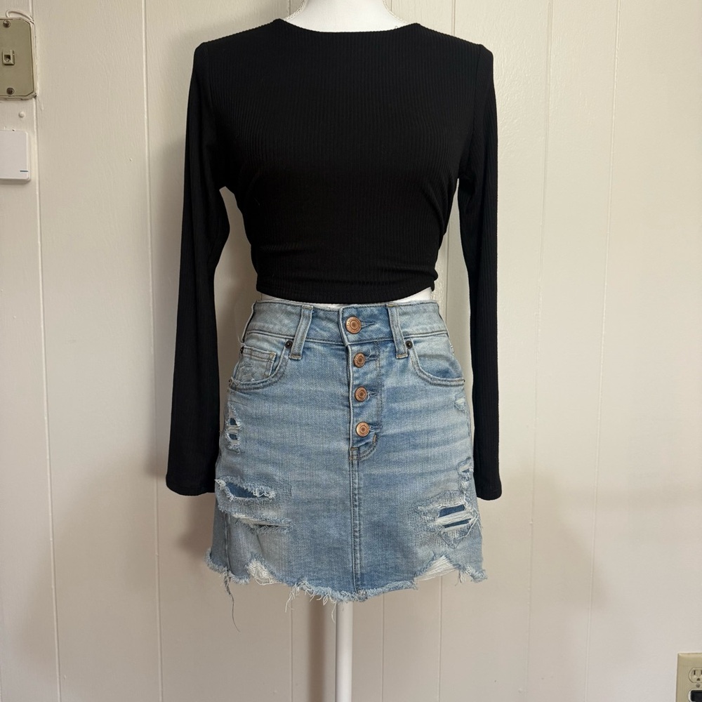 American Eagle Distressed Denim Mini Skirt